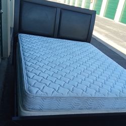 QUEEN BED FRAME WITH BOX SPRING AND MATTRESS