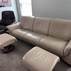 Faux Leather Recliner Couch Set With Leg Rest 