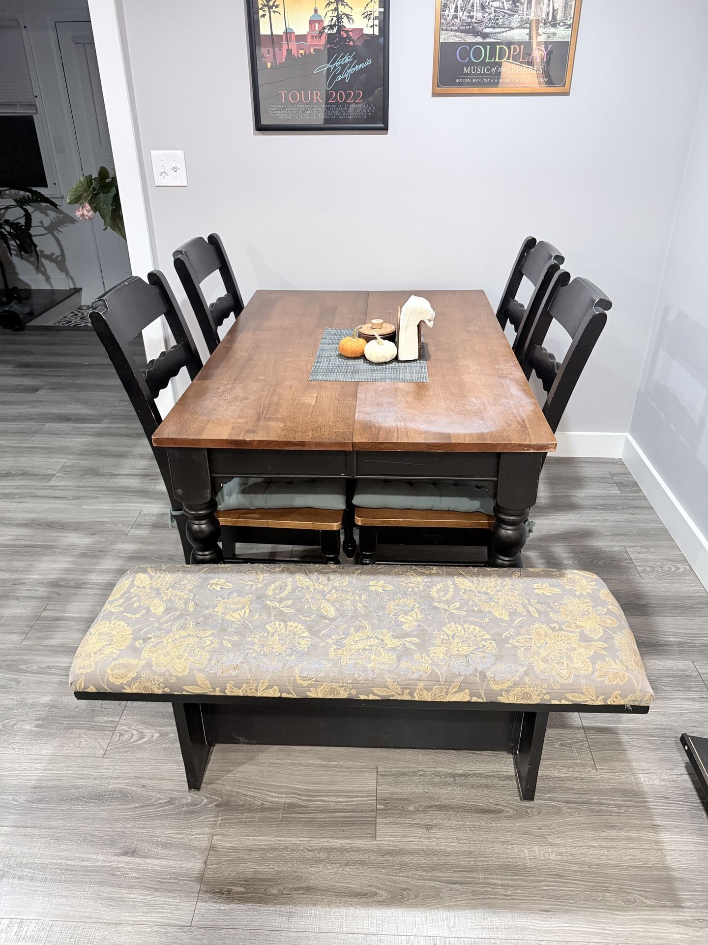 Dining Room Table, Chairs, and Bench