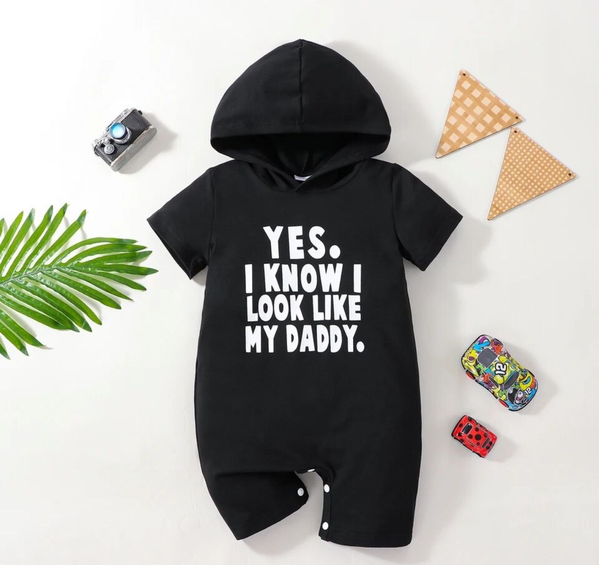 Baby Boys Casual "Yes I Know I Look Like My Daddy" Short Sleeve Hooded Romper Jumpsuit Clothes 6-9 months