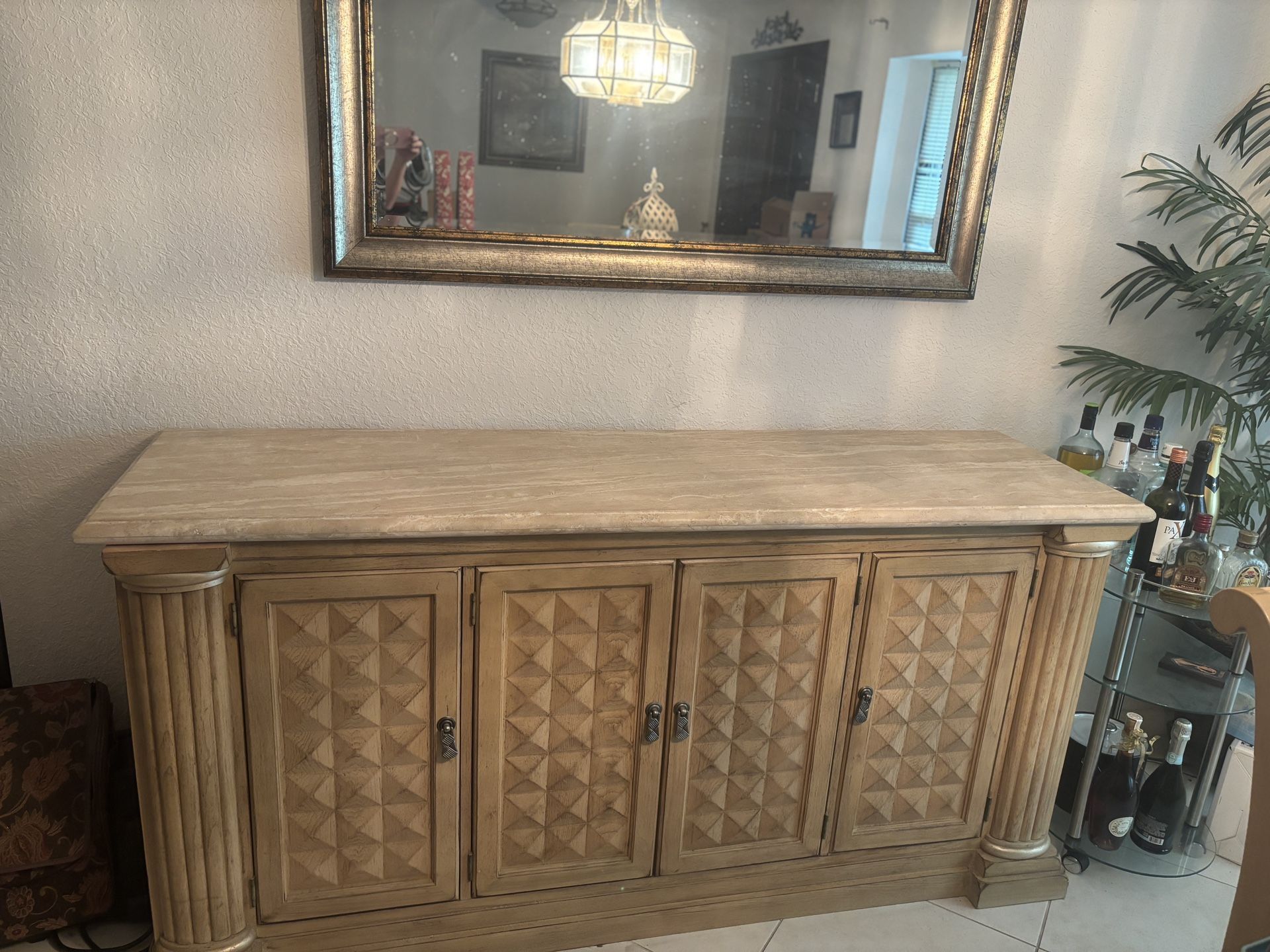 Drexel Heritage Stone Top Wooden Credenza