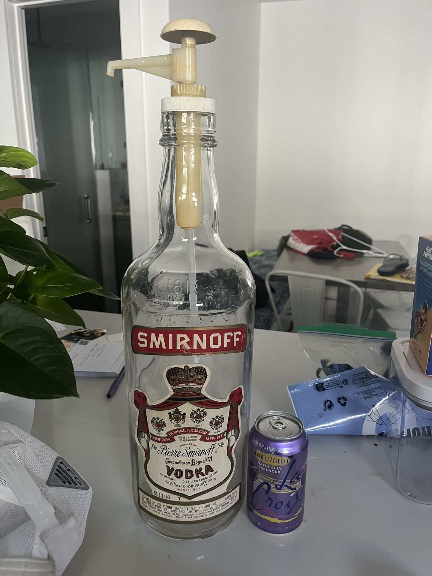 Old Large Smirnoff Vodka Bottle w/ Pump