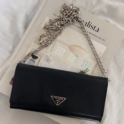 Authentic Prada Saffiano Leather Wallet On Chain