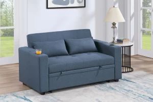 Brand new blue linen twin sofa sleeper (Sofa: 59" x 34" x 33"H; Pull-out Bed: 59" x 70" x 26"H)