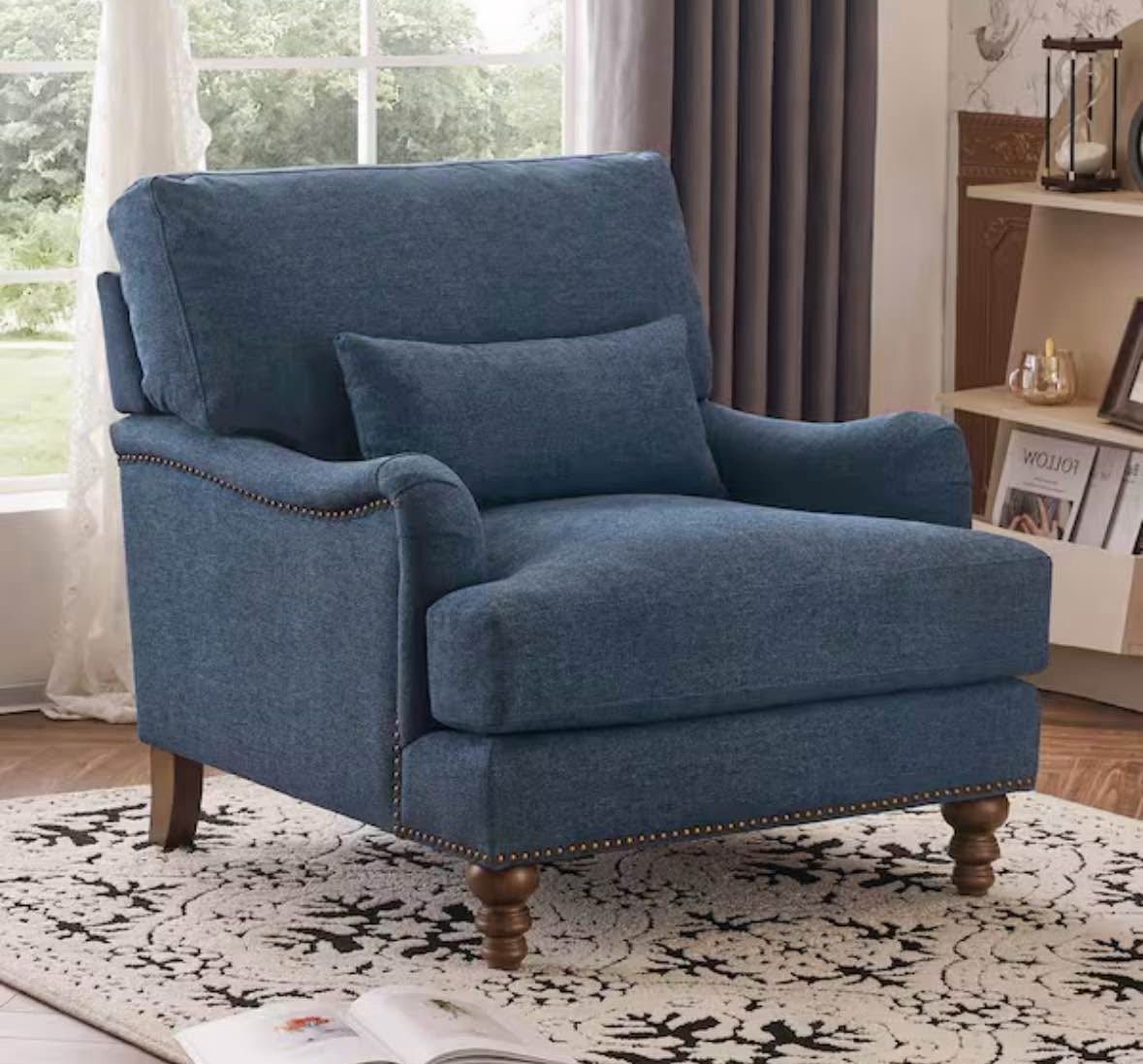 Navy blue fabric accent chair