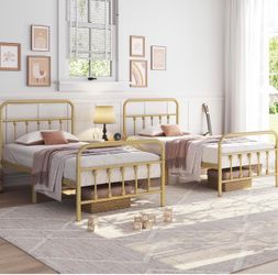 Matching Twin Metal Bed Frames – Set of 2 – Great Used Condition