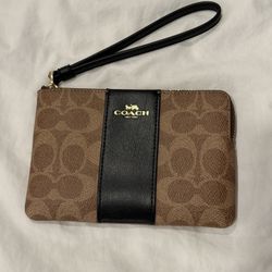 Coach wristlet With Black Leather Trim 