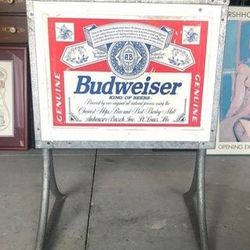 Vintage Budweiser Galvanized Party Cooler on Stand