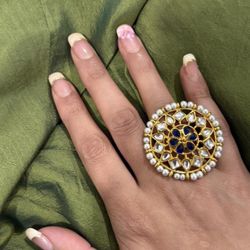 New | Indian luxury navy blue & gold ring 