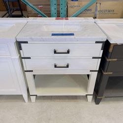 Brand New White Oak 30" Single Vanity with Marble Top in White  $449 