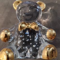   Crystal  Teddy Bear Vintage  Paperweight  3"