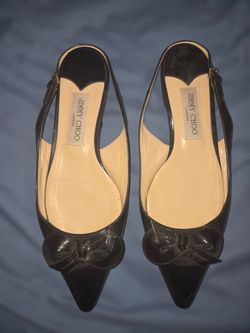 Authentic pair of Jimmy Choo Blare Slingback Flats Size 40 1/2 black patent leather