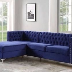 Brand New Reversible Navy Blue Velvet Sectional with Storage Chaise