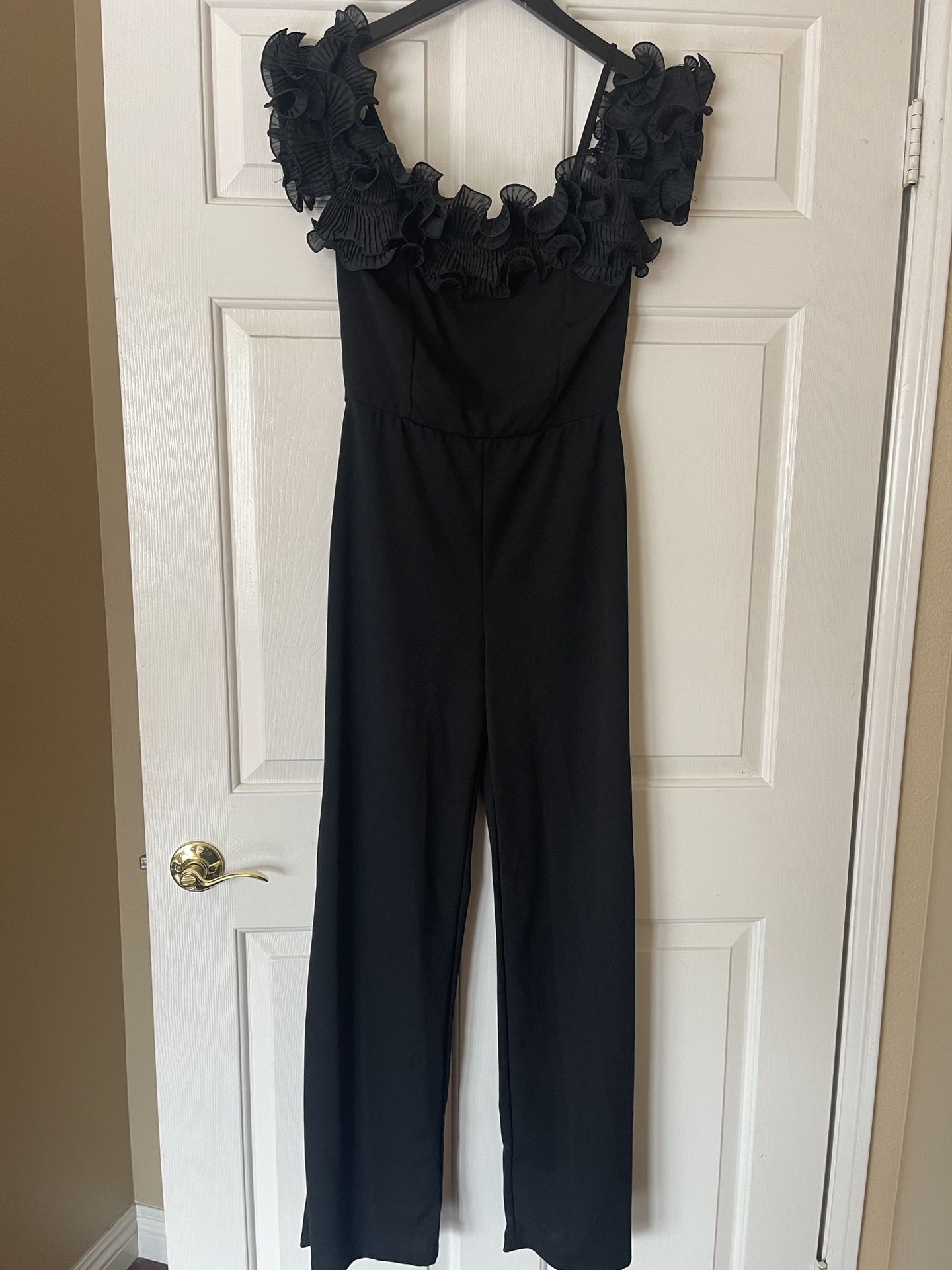 New Women Kimcine Curve Ruffle Overall Jumpsuit Rompers Black Large L