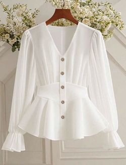 White Peplum Blouse with Gold Buttons