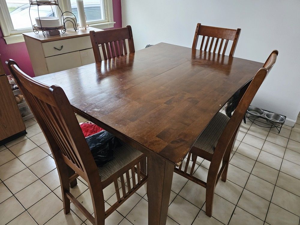 Wood Kitchen Table Set With 6 Padded Chairs