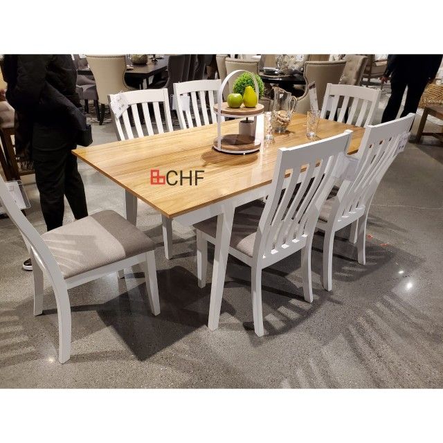 7-piece Rectangular Dining Table Set Off White