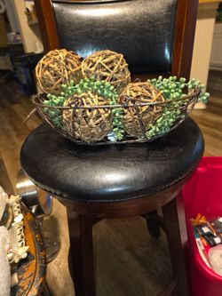 Wire Basket with Rattan Balls and Faux Greenery