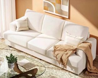 Cozy modern white Boucle Sofa couch – Washable , three seater , easy assembly , barely used