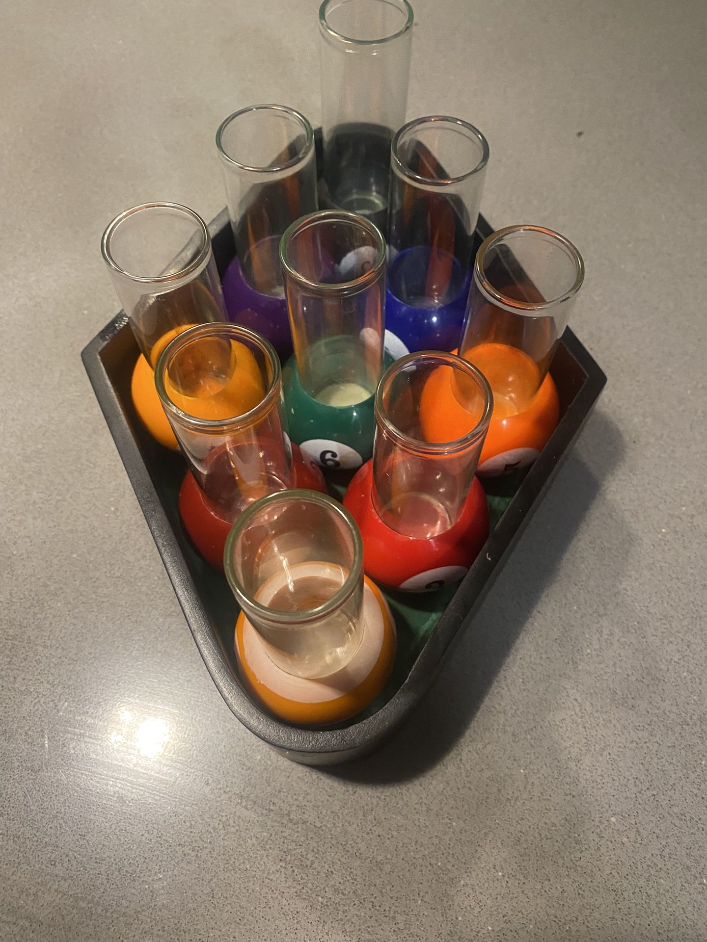 Shot Glass Set - Pool Ball Theme. 9 Glasses