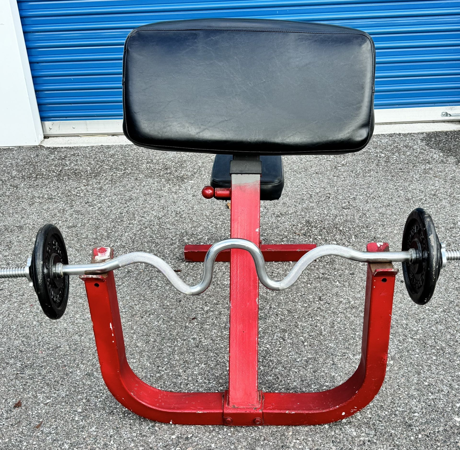 GYM EXERCISE CURLING BENCH AND WEIGHTS