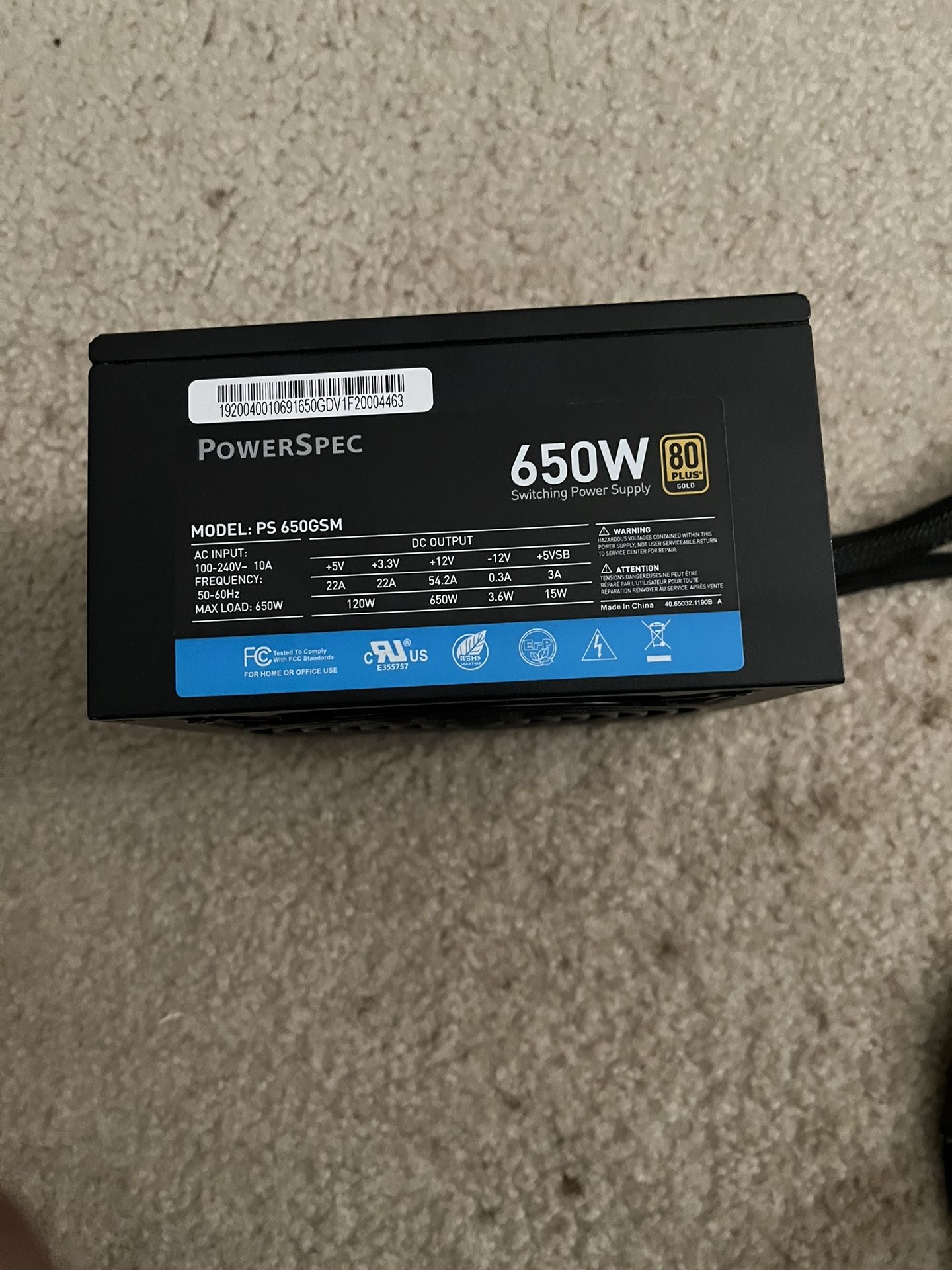 PowerSpec 650W 80+ Gold Power Supply