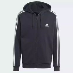 adidas Essentials Fleece 3-Stripes Full Zip Men's Hoodie - Black, L