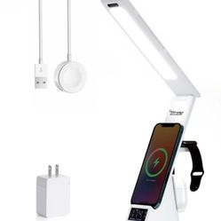 Fast Wireless Charge LED Table Lamp Cell Phone Induction 20W Charging - Dock Station for i Phone, Watch Air Pods USB-C Desk & Bedside Organizer Statio