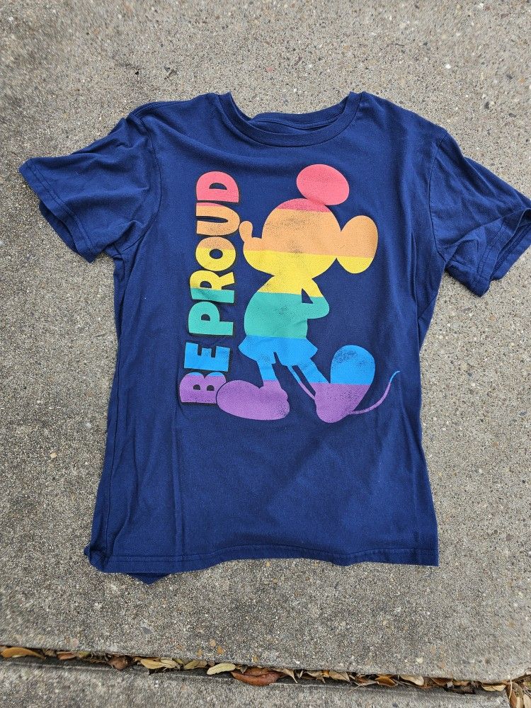 Disney Mickey Mouse Pride T-Shirt | Rainbow Be Proud LGBTQ Graphic Tee Unisex Size Medium