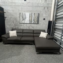 Gray Leather Sectional (Delivery available)