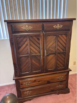 Vintage 5-Piece Solid Wood Bedroom Set – Chevron Geometric De