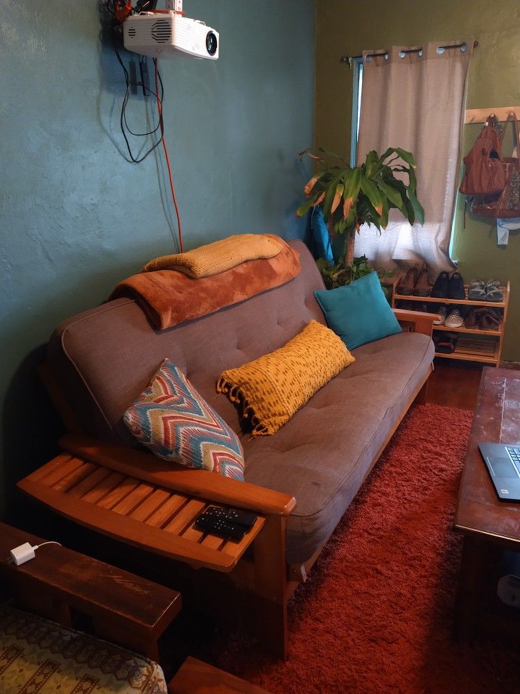 Solid Wood and Linen Futon Couch