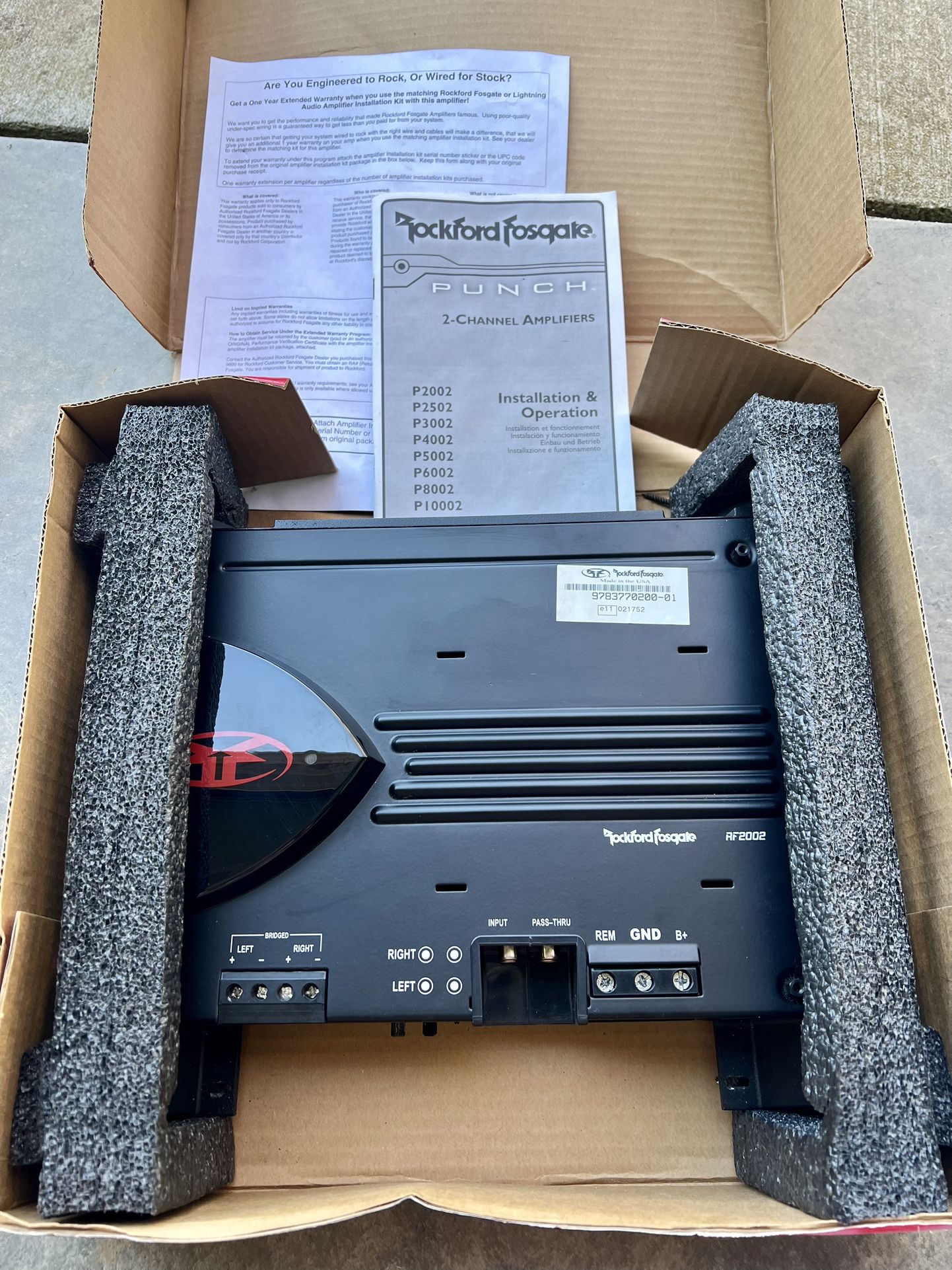 Never Used And Still In Box! ROCKFORD FOSGATE  PUNCH Amplifier Model # P2002