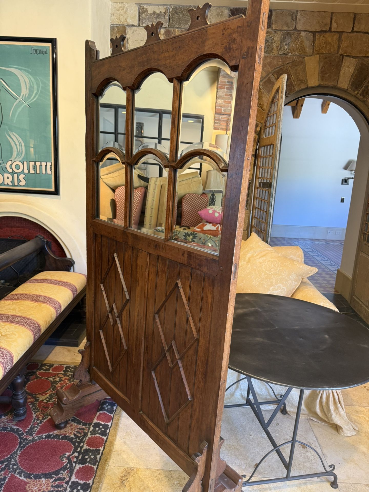 Antique Mirrored Wood Room Divider