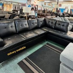 Black Sectional, Seccional, Couch, Living Room, Sofa 