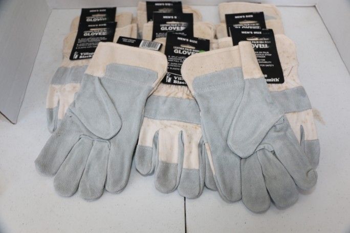 Lot of 8 Mens Leather Palmed Work gloves Size Large