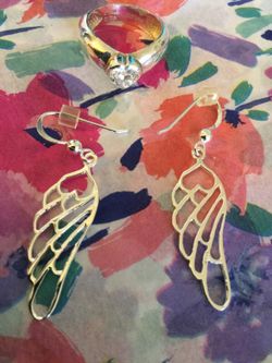 Silver Angel wings earrings & Silver Hart Ring / Rings size #5 💙💍🦋