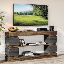 Tribesigns TV Console for Living Room, Tall Television Stand for 55 60 65 Inch TV, Entertainment Center with Storage Shelf, Wooden Media Center Table 