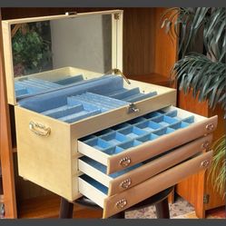 Original Vintage MCM "Lady Buxton" Jewelry Box with Mirror - 17W x17H (open) x9D - with Original Mirror and Key