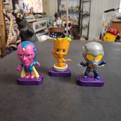 Marvel Studios Lot Of 3 Action Figures-Including: Potted Groot, Wasp & Vision - Happy Meal Toys From McDonald's