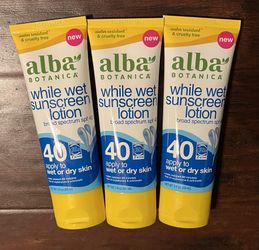 New x3 Tubes Alba Botanica Broad Spectrum SPF 40 While Wet Sunscreen Lotion (3 oz ea bottle)