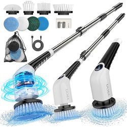Electric Spin Scrubber,Cordless Cleaning Brush,Shower Cleaning Brush with 8 Replaceable Brush Heads,Power Scrubber 3 Adjustable Speeds,Adjustable & De