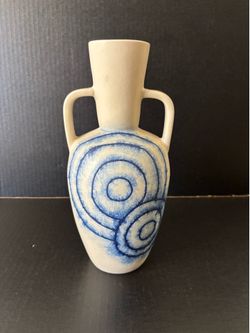 Vintage Handcrafted Ceramic Vase Double Blue Swirl Pattern