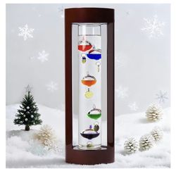 Lily's Home 12 Inch Galileo Thermometer with Cherry Finish Wooden Frame, 5 Multi Colored Balls & Gold Tags 64ºF–80ºF, Ideal Gift for Friends and Famil