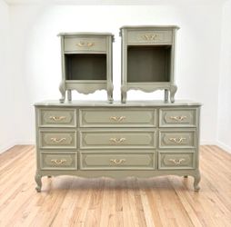 French Provincial Vintage Green Dresser Set