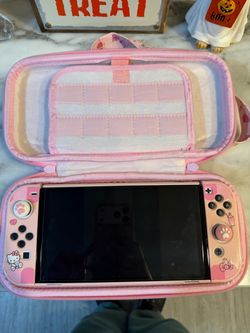 Nintendo Switch with Hello Kitty Case and Accessories