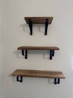 Set of 3 Rustic Wood Wall Shelves