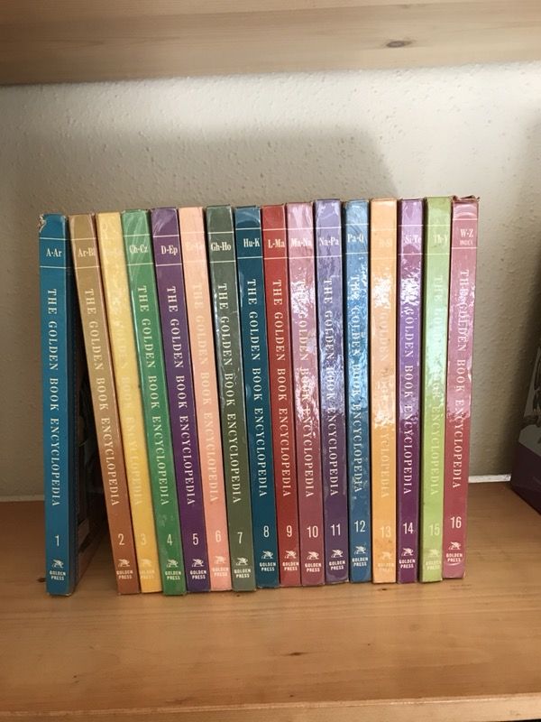 16-volume Golden Book Encyclopedia, plus 6-volume Golden Book Atlas, c.1960