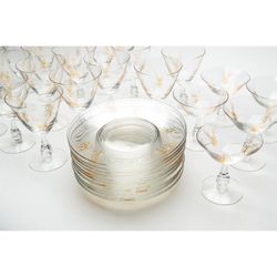 1950s Tiffin-Franciscan Jupiter 35 piece glassware set