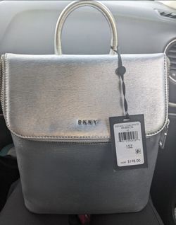 Women's Metallic Silver DKNY BRYANT TZ Backpack 